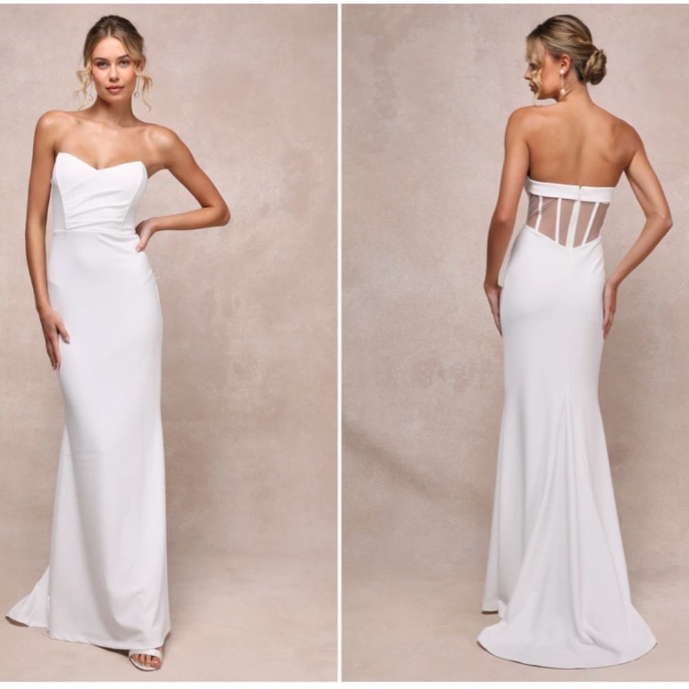 LULU's Elegant Iconic Arrival White Bridal Sexy Bustier Mermaid Gown•size Medium